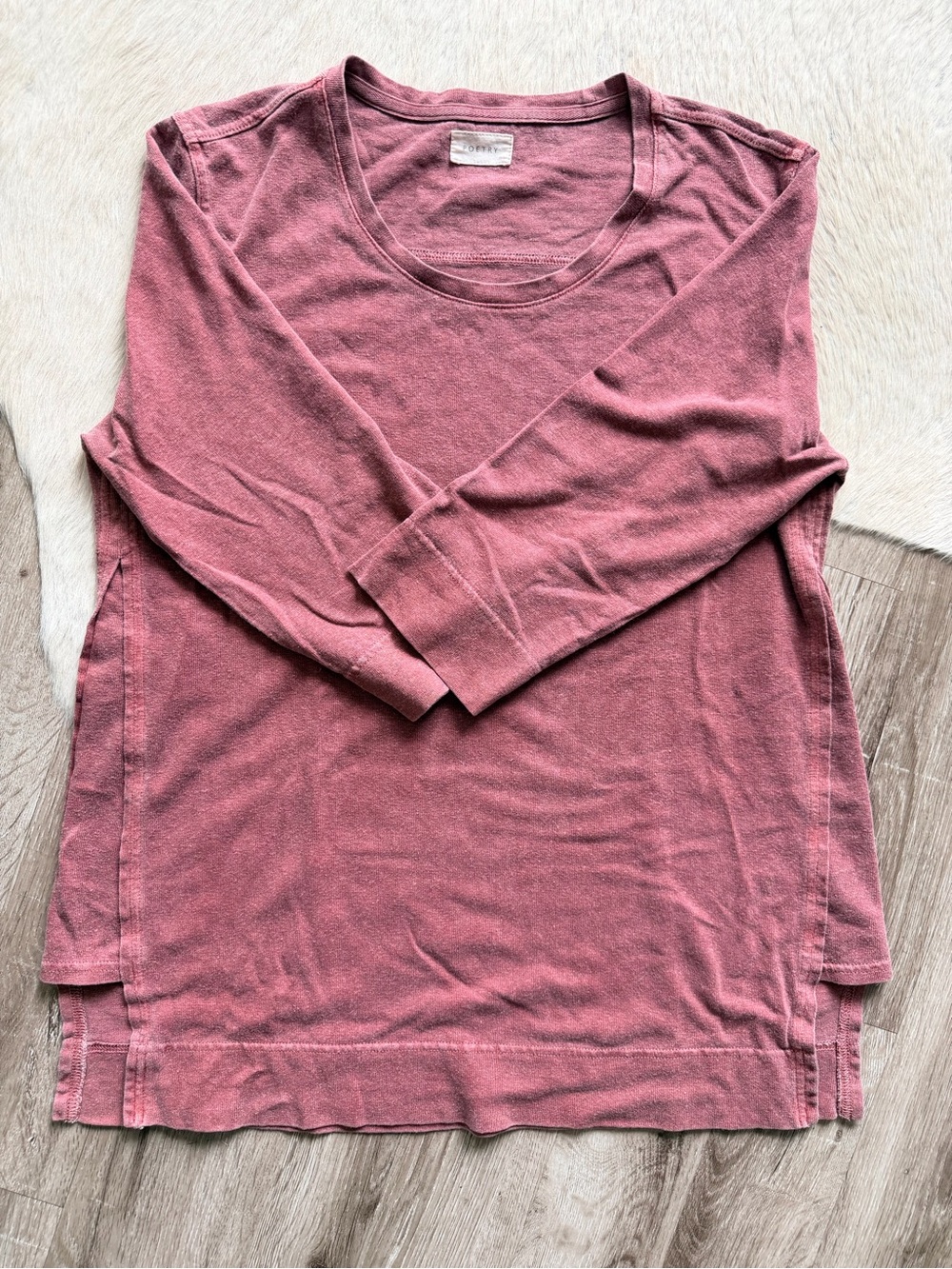 Poetry Long Sleeve Crewneck Top - Mauve Rose